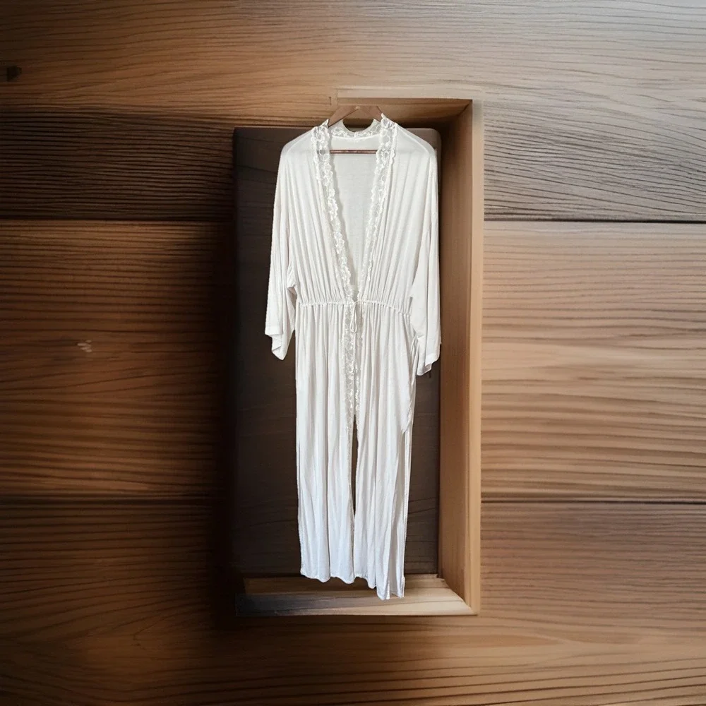 Victoria Secret Women XL Modal Lace Trim‎ Robe Ivory/off White Mint Condition